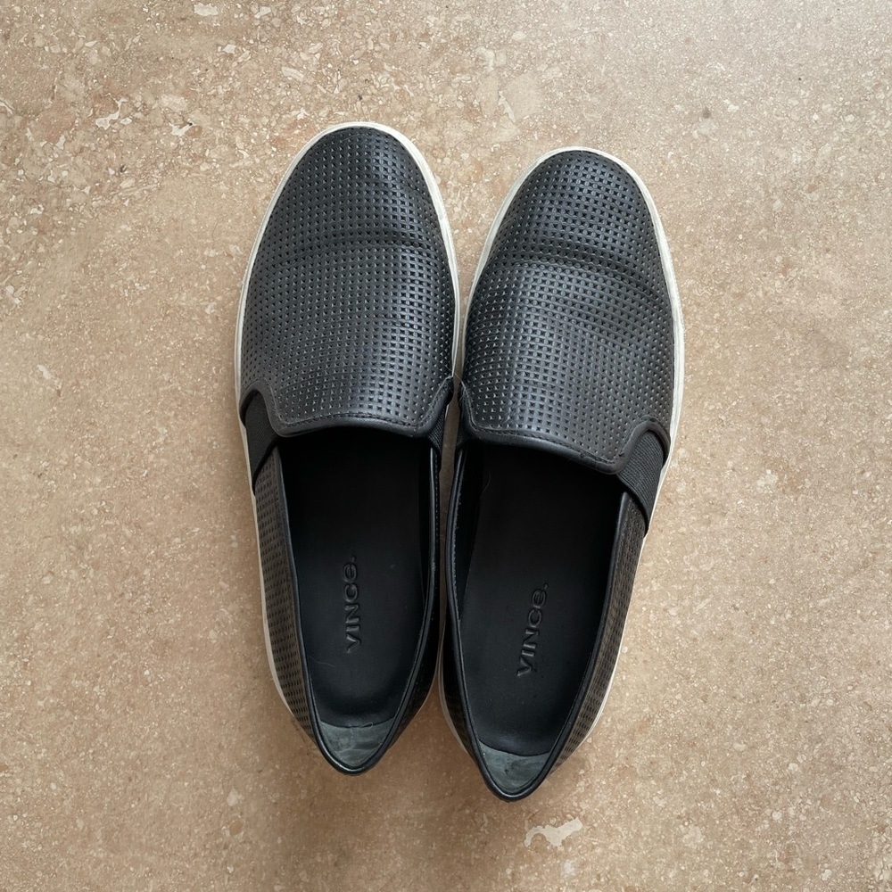 VINCE Blair 5 slip on sneaker, black perforated leather, 6.5 (36.5)